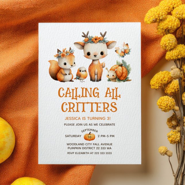 Invitación Watercolor Woodland Animals Fall Kids' Birthday (Subido por el creador)