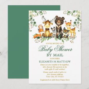Invitación Watercolor Woodland Animals Gold Shower Por Correo