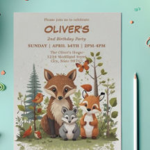 Watercolor Woodland Animals Greenery 2º cumpleaños
