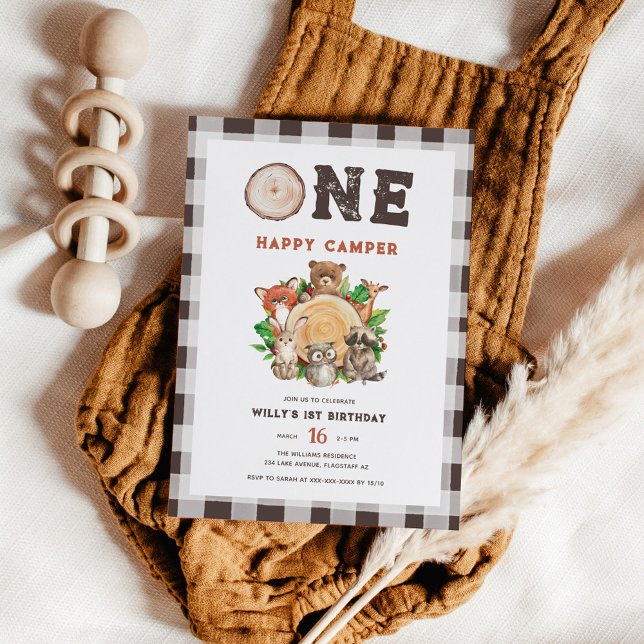 Invitación Watercolor Woodland Animals Happy Camper Birthday (Subido por el creador)