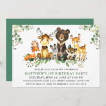 Watercolor Woodland Animals Primer Cumpleaños