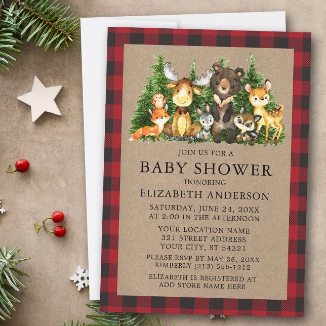 Invitación Watercolor Woodland Animals Rustic Baby Shower (Customize to change text size or text style.)
