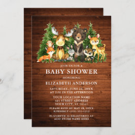 Invitación Watercolor Woodland Animals Rustic Wood Shower