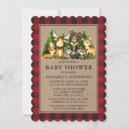Invitación Watercolor Woodland Animals Shower Kraft Plaid