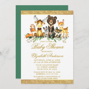 Invitación Watercolor Woodland Animals Shower Purpurina Gold