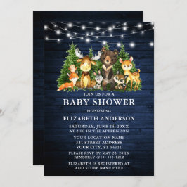 Invitación Watercolor Woodland Animals Shower Wood Lights