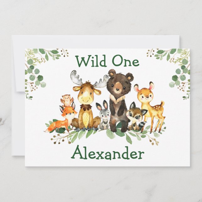 Invitación Watercolor Woodland Animals Wild One First Birthda (Anverso)