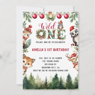 Invitación Watercolor Woodland Animals Wild One First Birthda
