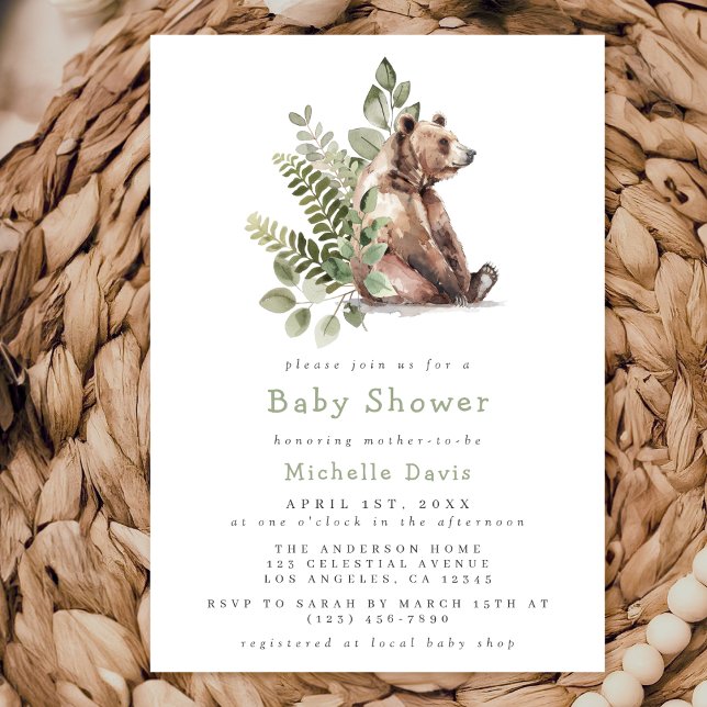 Invitación Watercolor Woodland Bear Baby Shower (Subido por el creador)