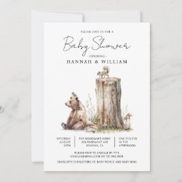 Invitación Watercolor Woodland Bear Baby Shower