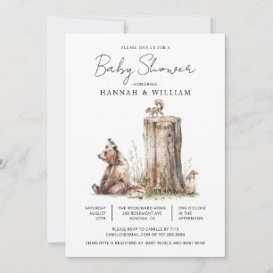 Invitación Watercolor Woodland Bear Baby Shower