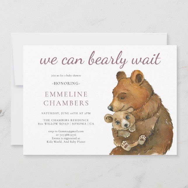 Invitación Watercolor Woodland Bears Baby Shower (Anverso)