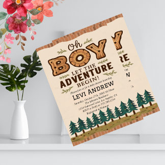 Invitación Watercolor Woodland Boy Baby Shower