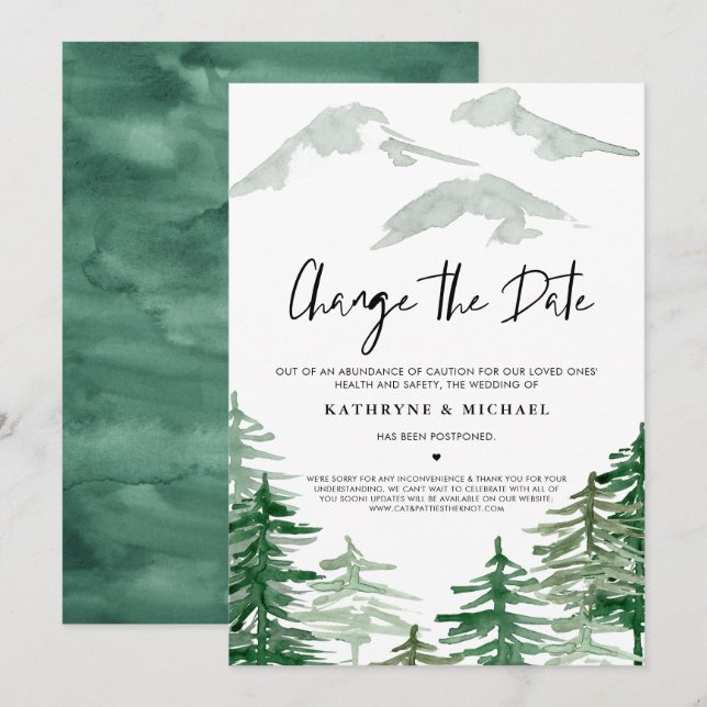 Invitación Watercolor Woodland cambia la posposición de la fe (Anverso / Reverso)