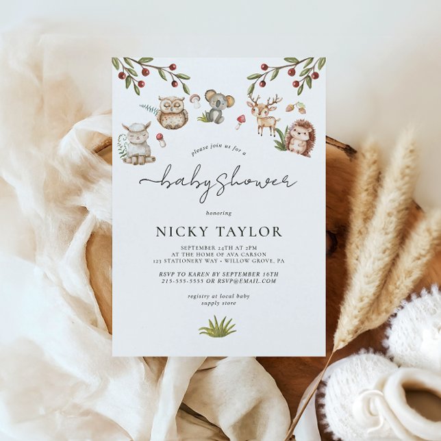 Invitación Watercolor Woodland Cute Animal Baby Shower (Subido por el creador)
