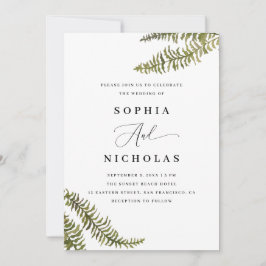 Invitación Watercolor Woodland Fern | Foto boda y código QR