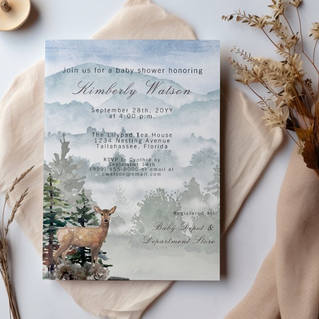 Invitación Watercolor Woodland Forest Doe Baby Shower (Watercolor Woodland Forest Doe Baby Shower Invitation)