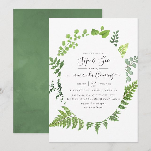 Invitación Watercolor Woodland Forest Green Sip and See