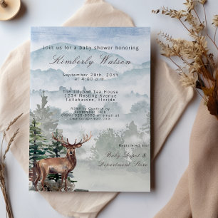 Invitación Watercolor Woodland Forest Stag Baby Shower