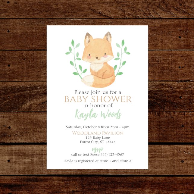 Invitación Watercolor Woodland Fox Baby Shower (Subido por el creador)