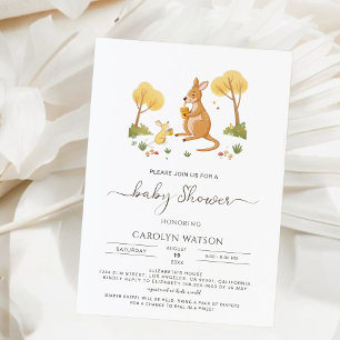 Invitación Watercolor Woodland Honey Kangaroo Baby Shower