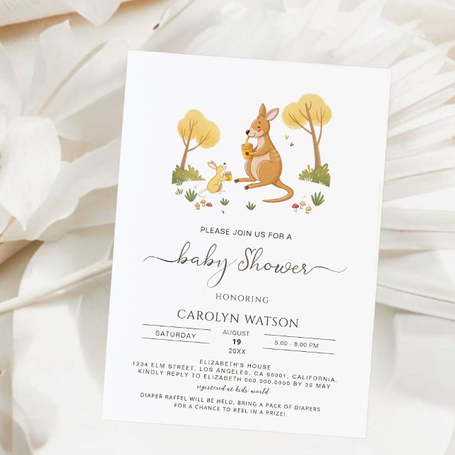 Invitación Watercolor Woodland Honey Kangaroo Baby Shower (Subido por el creador)