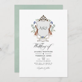 Invitación Watercolor Woodland Laurel Escudo Monograma Boda