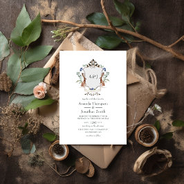 Invitación Watercolor Woodland Laurel Escudo Monograma Boda