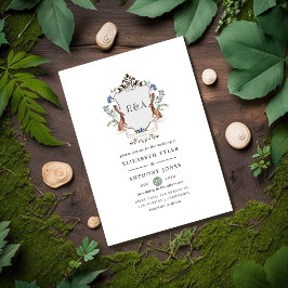 Invitación Watercolor Woodland Laurel Escudo Monograma Boda