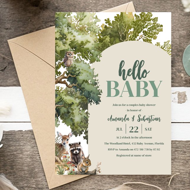 Invitación Watercolor Woodland Parejas Baby Shower (Subido por el creador)