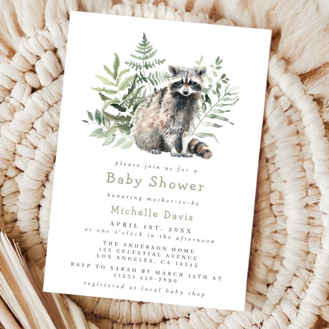 Invitación Watercolor Woodland Raccoon Baby Shower (Subido por el creador)