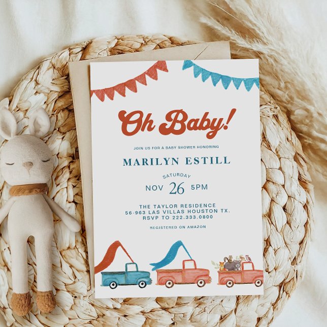 Invitación Watercolor Woodland Red Blue Baby Shower (Subido por el creador)