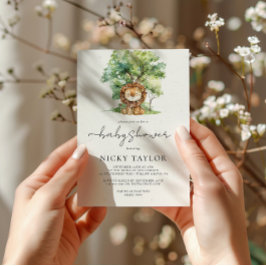 Invitación Watercolor Woodland Snow Lion Baby Shower