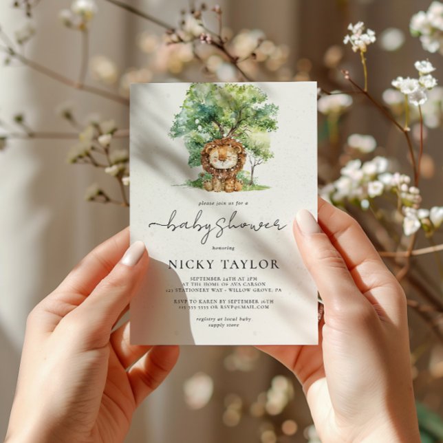 Invitación Watercolor Woodland Snow Lion Baby Shower (Subido por el creador)