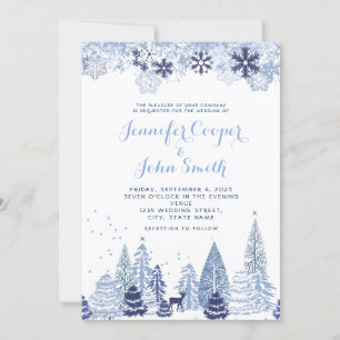 Invitación Watercolor Woodland Snowflakes Winter Wedding Inv