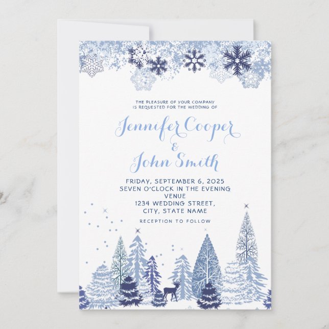 Invitación Watercolor Woodland Snowflakes Winter Wedding Inv (Anverso)