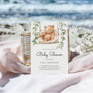 Invitación Watercolor Woodland Teddy Bear Baby Shower