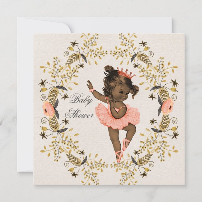 Invitación Watercolor Wreath Ethnic Ballerina Baby Shower (Anverso)