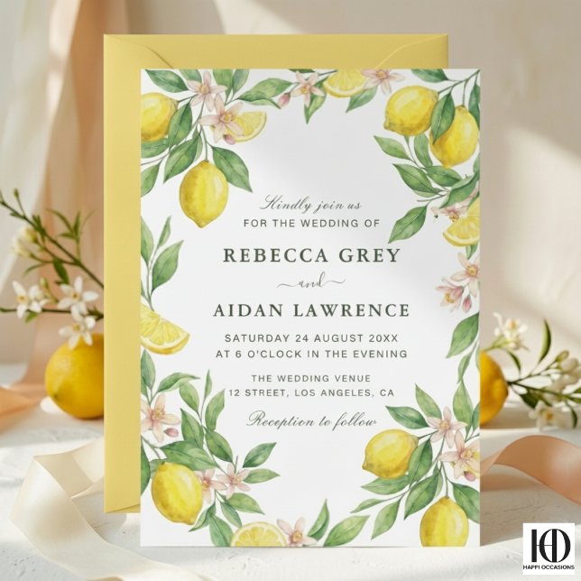 Invitación Watercolor Wreath Mediterranean Citrus Wedding (Subido por el creador)