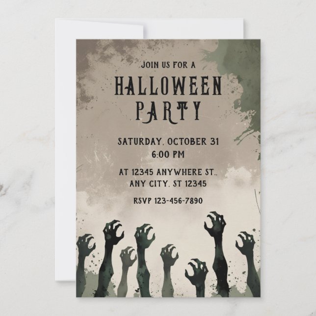 Invitación Watercolor Zombie Halloween Party (Anverso)