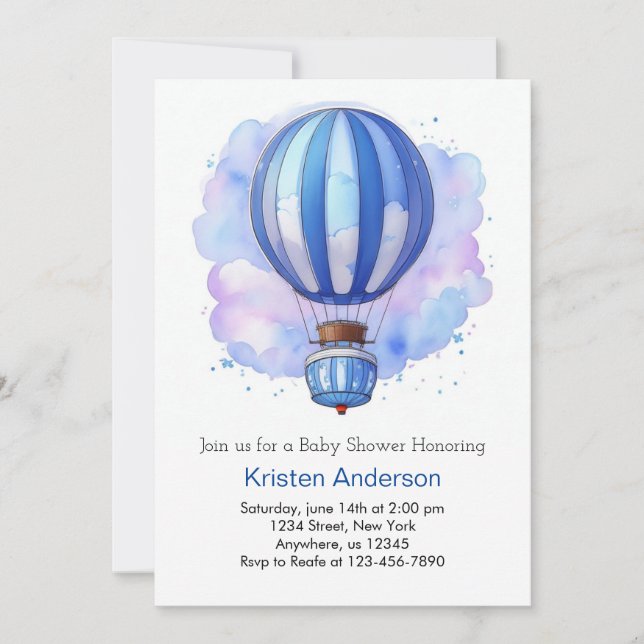 Invitación Watercoloradventure Hot Air Balloon Baby Shower (Anverso)