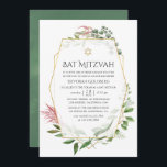 Invitación WatercolorForest Herbarium Geométrica Bat Mitzvah<br><div class="desc">Invitación de mitzvah de murciélago de bosque con hierbas silvestres,  helechos,  hojas y eucaliptos con personalizable geométrico de marco dorado a las especificaciones de tu evento.</div>
