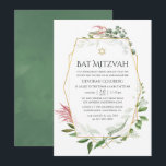 Invitación WatercolorForest Herbarium Geométrica Bat Mitzvah<br><div class="desc">Invitación de mitzvah de murciélago de bosque con hierbas silvestres,  helechos,  hojas y eucaliptos con personalizable geométrico de marco dorado a las especificaciones de tu evento.</div>