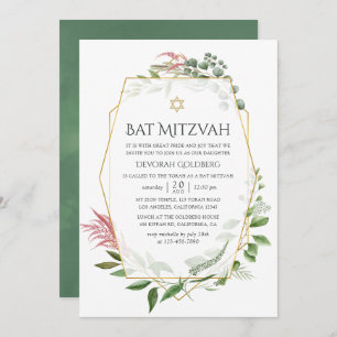 Invitación WatercolorForest Herbarium Geométrica Bat Mitzvah