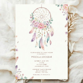 Invitación watercolour Boho flower Dreamcatcher Baby Shower