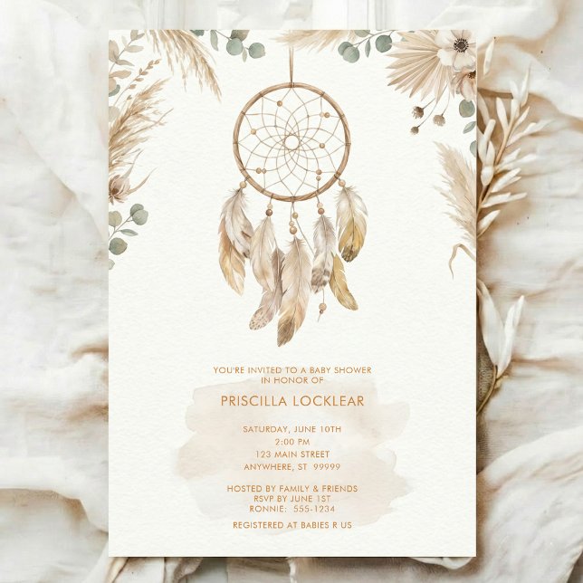 Invitación watercolour Boho flower Dreamcatcher Baby Shower (Subido por el creador)