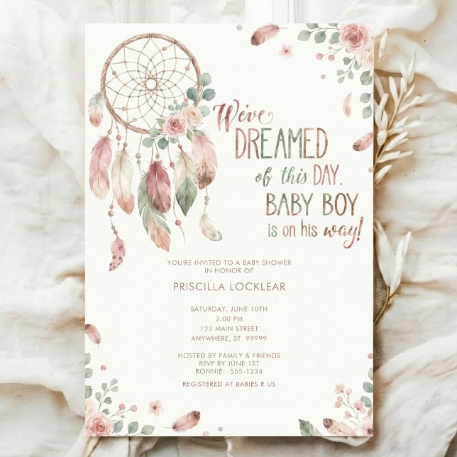 Invitación watercolour Boho flower Dreamcatcher Baby Shower (Subido por el creador)