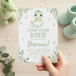 Invitación watercolour butterfly Dinosaur Baby Shower