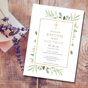 Invitación Watercolour Greenery Baptism Christening