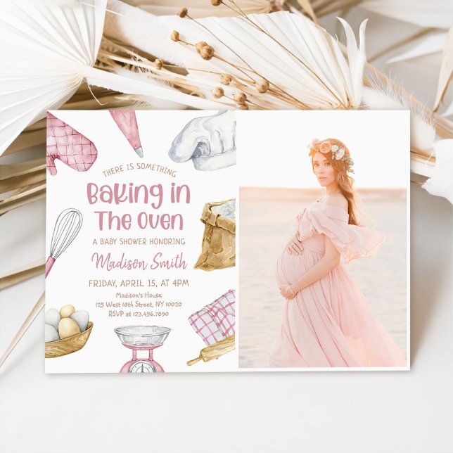 Invitación Watercolour Pink Baking Baby Shower Photo (Subido por el creador)